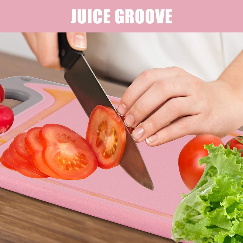 Rottogoon Cutting Boards for Kitchen, Plastic Chopping Board Set of 4 with Non-Slip Feet and Deep Drip Juice Groove, Easy Grip Handle, Dishwasher Safe, BPA Free, Non-porous(Pink/Gray) - Image 4